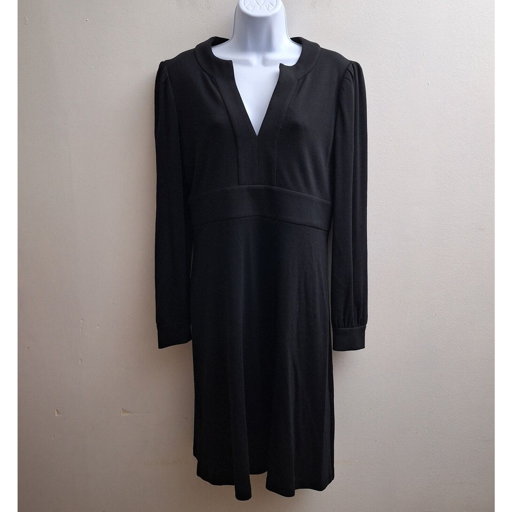 Diane Von Furstenberg 100% Wool Sheath Dress 10 Black V-neck Long Sleeves DVF